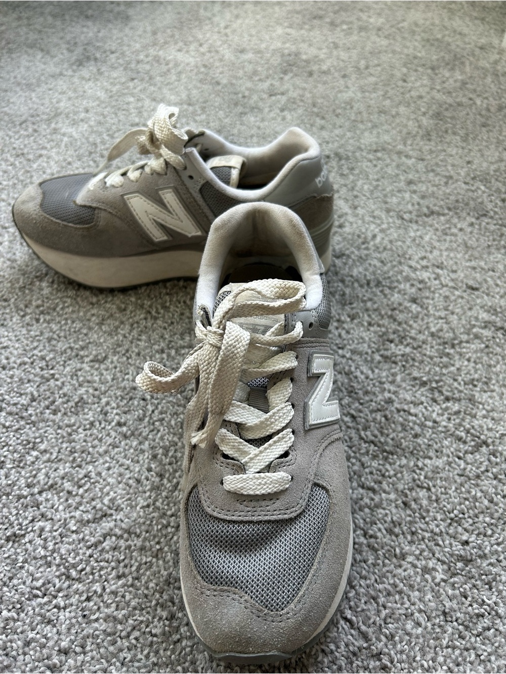 New Balance Gray Suede & Mesh Sneakers with White 'N'